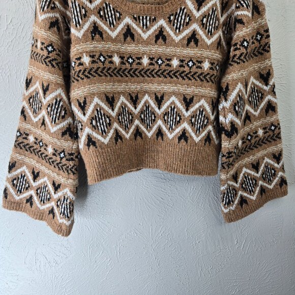 Sam Edelman Fair Isle Sweater XS Preppy Scoop Back Wide Sleeve Holiday Loose Top - Picture 4 of 12